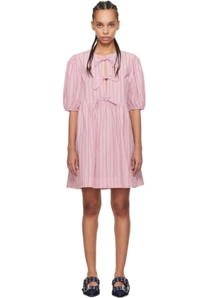 GANNI Pink Stripe Cotton Mini Bow Tie Minidress