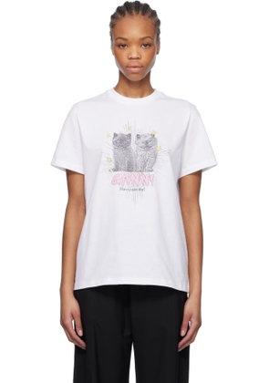 GANNI White Basic Jersey Kittens Relaxed T-shirt