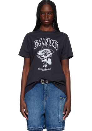GANNI Black Basic Cotton Witch Relaxed T-shirt