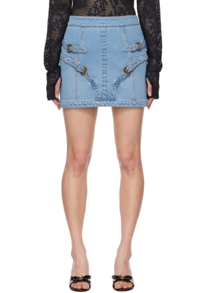 Versace Jeans Couture Blue Baroque Buckle Denim Miniskirt