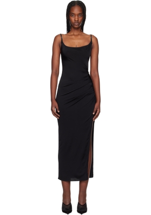 Mugler Black Asymetrical Buckled Strap Midi Dress