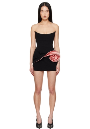 Magda Butrym Black & Pink Contrast Floral Appliqué Bustier Minidress