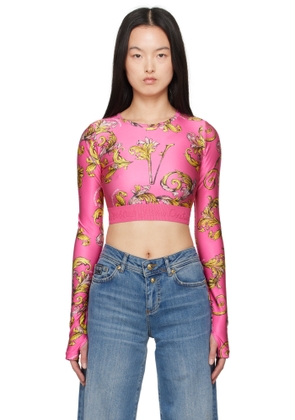 Versace Jeans Couture Pink Outline Barocco Crop T-shirt