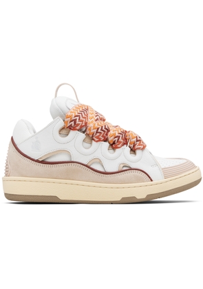 Lanvin White & Beige Curb Leather Sneakers