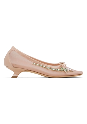 Simone Rocha Pink Embellished Flower Mesh Ballerina Heels