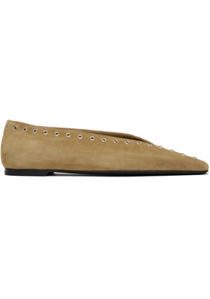 TOTEME Tan Suede Lace-Up Ballerina Flats