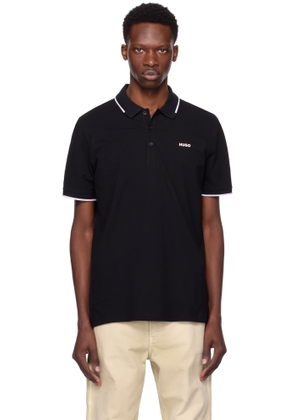 Hugo Black Stretch Cotton Slim-Fit Logo Polo