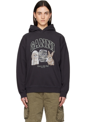 GANNI Black Animal Print Hoodie