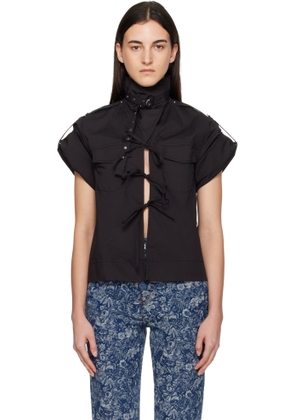 GANNI Black Stretch Cotton Blouse