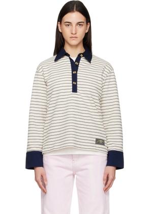 GANNI Off-White Striped Cotton Polo
