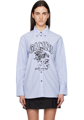 GANNI Blue Stripe Logo Shirt