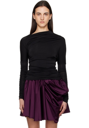 GANNI Black Ruched Long Sleeve T-shirt
