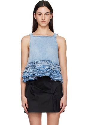 GANNI Blue Frill Denim Tank Top