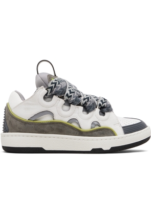 Lanvin White & Gray Curb Leather Snekaers
