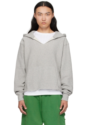 Les Tien Gray Heavyweight Raw Cropped Hoodie