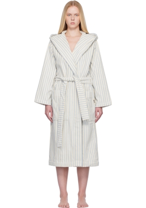 Tekla Off-White & Blue Terry Hooded Bathrobe