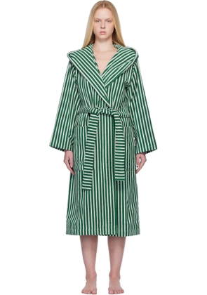 Tekla Green & White Terry Hooded Bathrobe