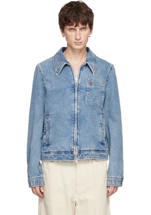 AMI Paris Blue Cotton Ami de Coeur Zipped Denim Jacket