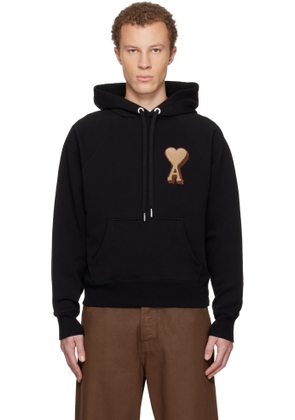 AMI Paris Black Cotton Ami de Coeur Hoodie