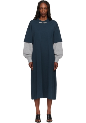 Palm Angels Navy Curved Logo Layered Maxi Dress