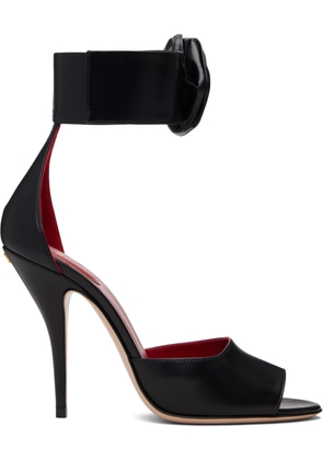Valentino Garavani Black Drip Rose Kidskin Heeled Sandals