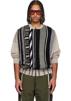 Martine Rose Beige & Black Multi Stripe Zip Up Crew Sweater