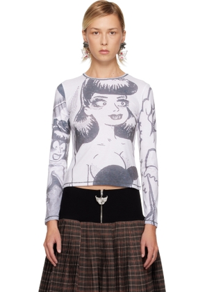 Chopova Lowena White & Gray Newsprint Fitted Jersey T-shirt