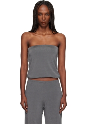 BAMBOU ROGER KWONG Gray Shiny Crêpe Jersey Bustier Top