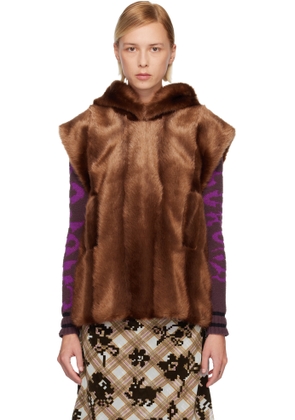 Anna Sui SSENSE Exclusive Brown Sleeveless Faux-Mink Hoodie