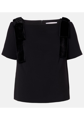 Carolina Herrera Bow-detail velvet-trimmed crepe top