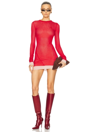 THE ATTICO Long Sleeve Mini Dress in Red & Pink - Red. Size 38 (also in ).