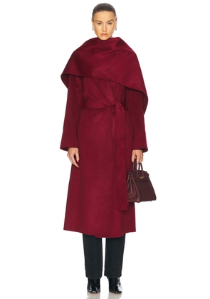 NICHOLAS Candice Scarf Double Wool Long Coat in Dark Plum - Burgundy. Size XS (also in ).