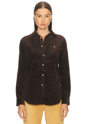 Polo Ralph Lauren Button Up Top in Dark Beech - Chocolate. Size 4 (also in 0).