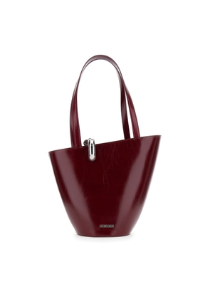 Jacquemus Le Bambola Moyen Bordeaux Shoulder Bag With Front Metal Ring Closure And Embossed Logo Lettering On The Front In Leather Woman