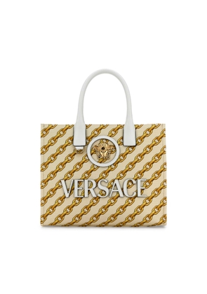 Versace Printed Canvas Small Chain Stripes La Medusa Shopping Bag