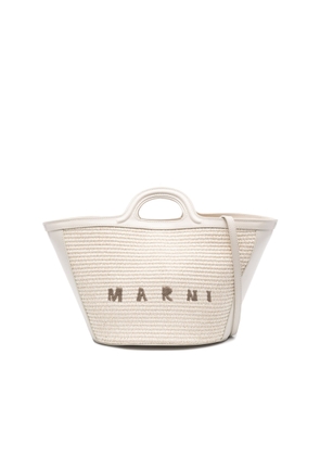 Marni Shell Tropicalia Summer Bag In Leather And Raffia