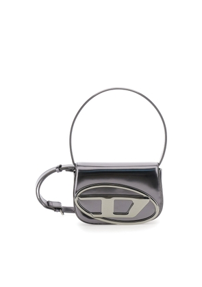 Diesel 1dr Silver-tone Shoulder Bag With Oval D Patch In Lamintaed Leather