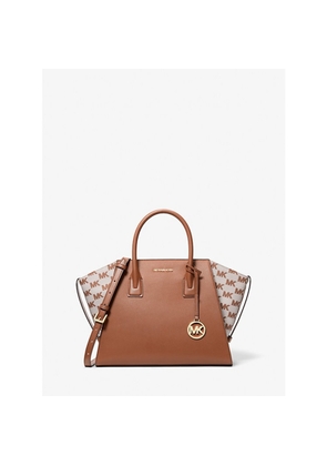 Michael Kors Avril Large Leather And Logo Jacquard Satchel