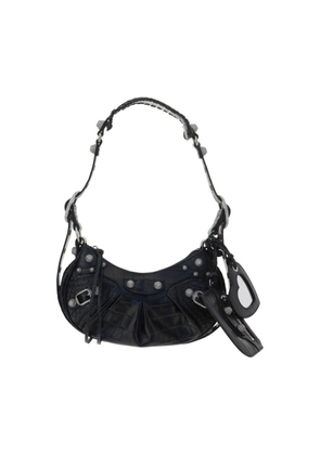 Balenciaga Black Le Cagole XS Crocodile Embossed Shoulder Bag