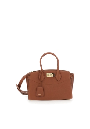 Ferragamo Soft Brown Handbag With Adjustable And Removable Shoulder Strap And Removable Logo Tag On The Front In Leather