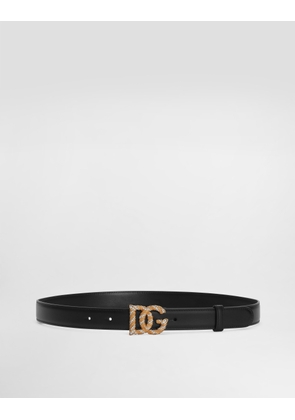 Dolce & Gabbana Calfskin Belt With Dg Logo - Woman Belts Black Leather 70