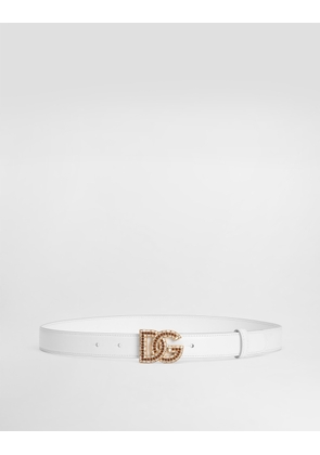 Dolce & Gabbana Calfskin Belt With Dg Logo - Woman Belts White Leather 80
