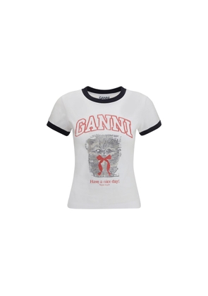 Ganni White Cotton T-Shirt - L