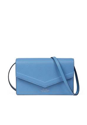 Smythson Envelope Purse Crossbody In Panama In Nile Blue