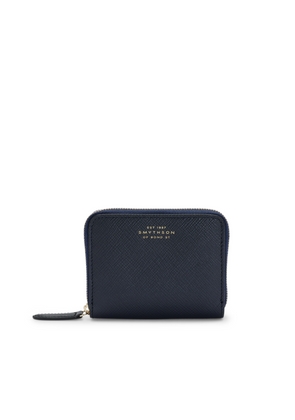 Smythson Small Zip Around Purse In Panama In Navy