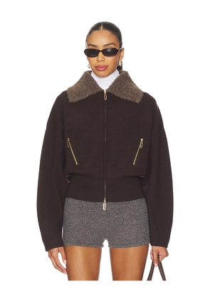 Clea Dakota Boiled Wool Bomber in Chocolate. Size L. Also in M.