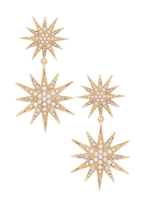BaubleBar Lyra Starburst Statement Earrnigs in Metallic Gold.