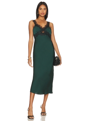 MINKPINK Erin Lace Trim Midi Dress in Dark Green. Size L. Also in M.