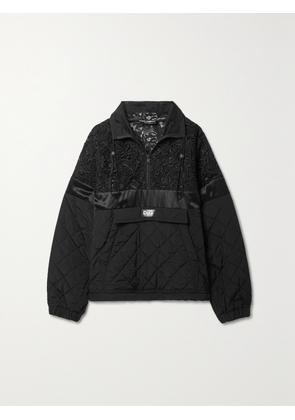 Dolce & Gabbana - Quilted Nylon, Satin And Macramé Lace Half-zip Sweatshirt - Black - IT36,IT38,IT40,IT42,IT44,IT46,IT48