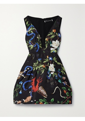 Oscar de la Renta - Printed Faille Mini Dress - Black - US00,US0,US2,US4,US6,US8,US10